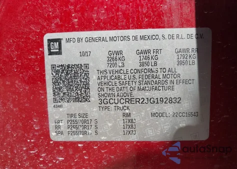 2018 Chevrolet Silverado 1500 1Lt из США, поврежденный, VIN 3GCUCRER2JG192832